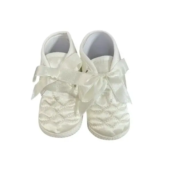 Ivory Satin Christening Booties Boys Shoes Freckles