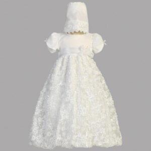 White Embroidered Satin Ribbon Tulle Dress - Amber