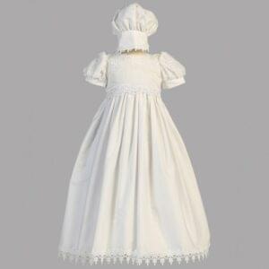 White Cotton Embroidered Christening Gown