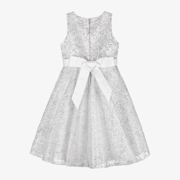 Girls White & Silver Tulle Dress