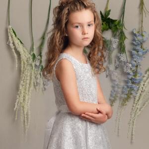 Girls White & Silver Tulle Dress