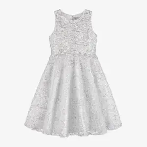 Girls White & Silver Tulle Dress