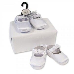 Girls White Satin Rosebud Shoes - Image 1