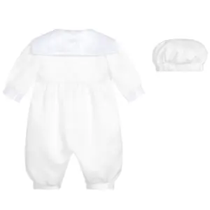 White Waistcoat Romper Christening Suit - Back