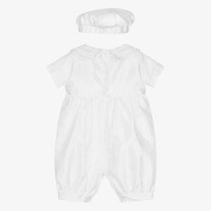 White Pleated Christening Romper