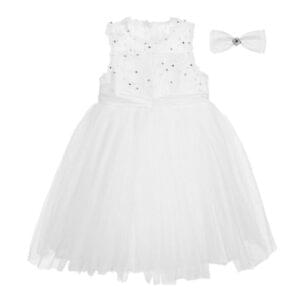 White Tulle Occasional Dress with Bow