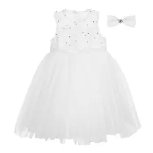 White Tulle Occasional Dress with Bow