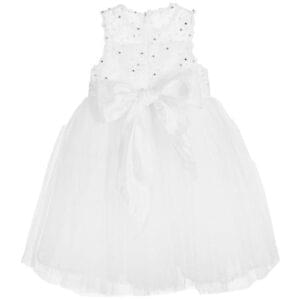 White Tulle Occasional Dress with Bow