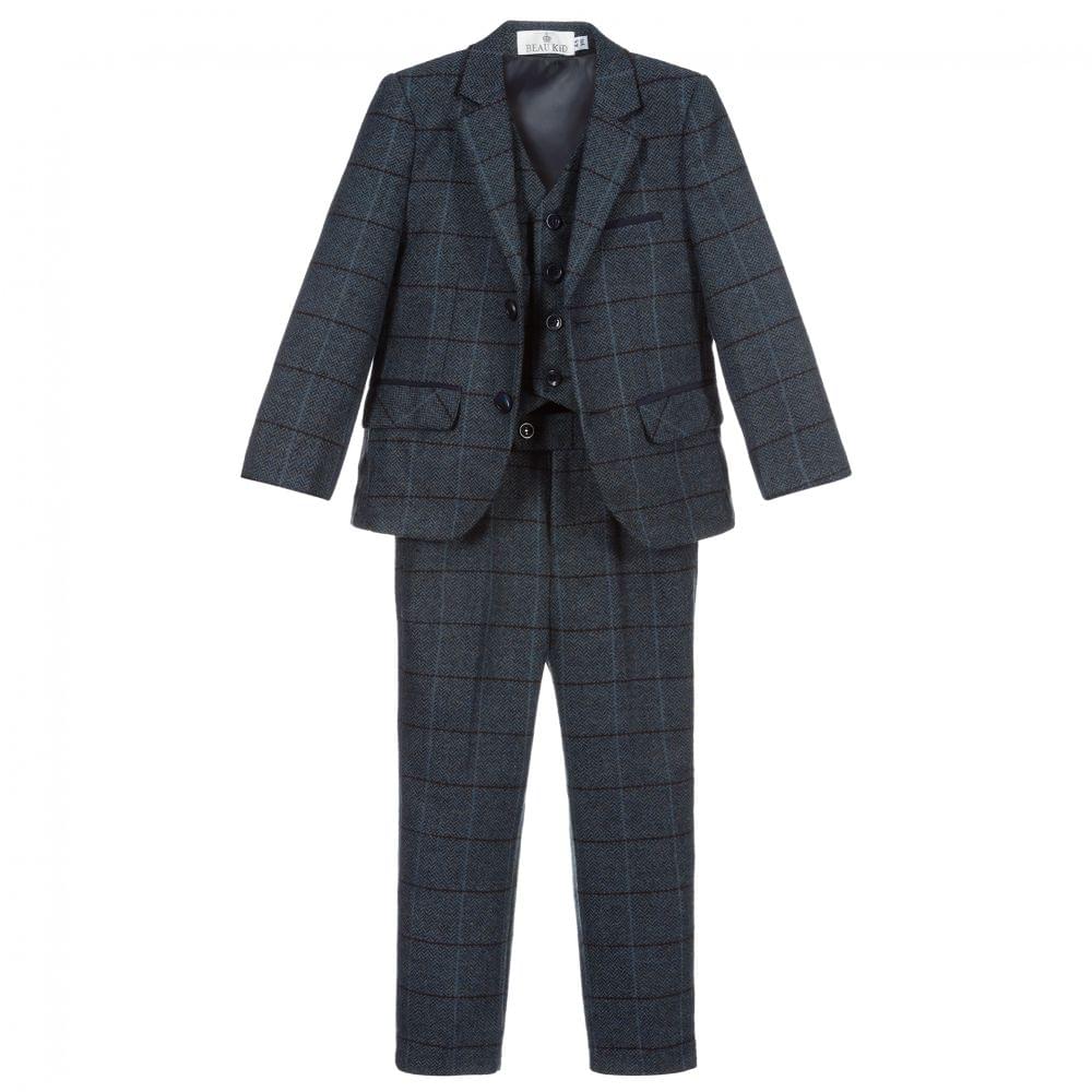 Blue Tweed Check 3 Piece Suit | Boys Suits | Freckles