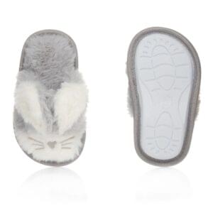 Grey Faux Fur Bunny Slippers