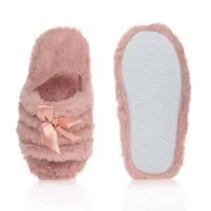 Pink Faux Fur Bow Slippers