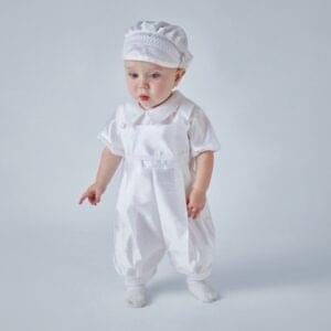 White Short Sleeve Christening Romper