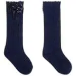 Navy Blue Long Sequin Bow Sock