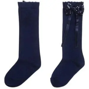 Navy Blue Long Sequin Bow Sock