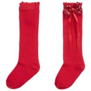 Red Long Sequin Bow Socks