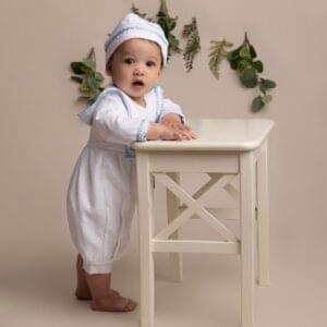 Baby Boy White & Blue Romper - Image 3