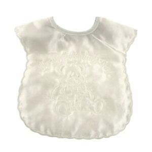 Ivory Satin Teddy Christening Bib