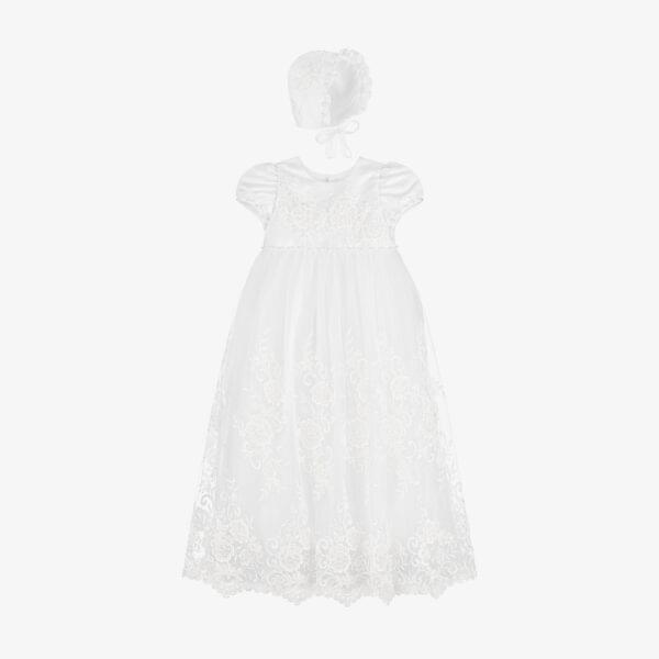 Baby Girls White Ceremony Gown & Bonnet Set