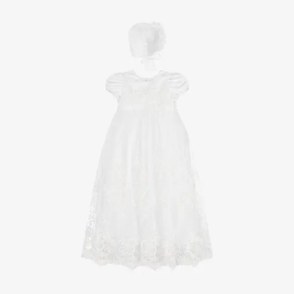 Baby Girls White Ceremony Gown & Bonnet Set