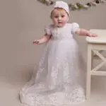 Baby Girls White Ceremony Gown & Bonnet Set