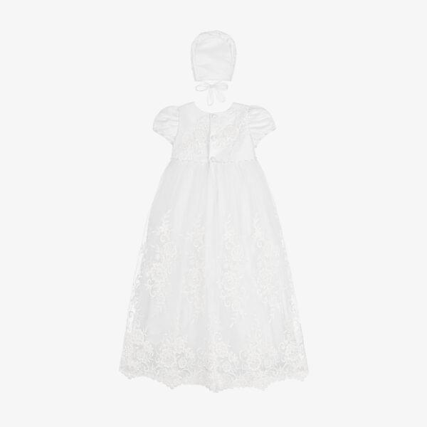 Baby Girls White Ceremony Gown & Bonnet Set