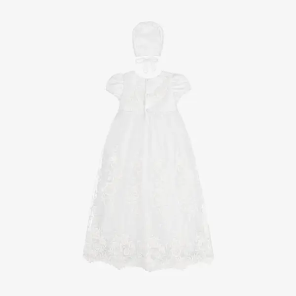 Baby Girls White Ceremony Gown & Bonnet Set