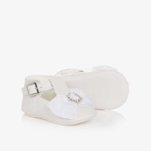 Baby Girls White Bow Christening Shoes