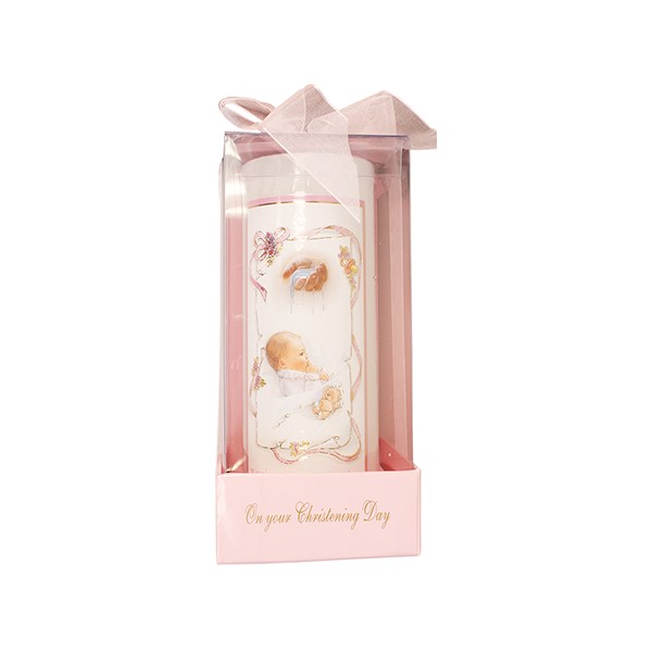 Girls Ribbon Box Christening Candle